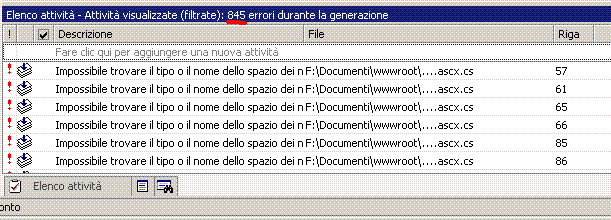 Errori da correggere in Visual Studio