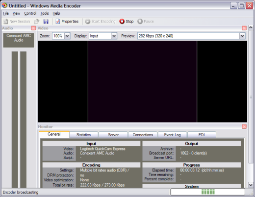 Trasmissione del video in streaming in Windows media encoder