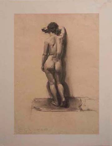 Emilio Ambron: Nudo di schiena, Roma 1926; disegno carbone su carta Fabriano, cm. 44x62