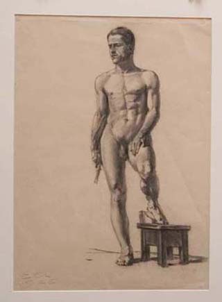 Emilio Ambron: Nudo maschile, Roma 1926;disegno carbone su carta Fabriano, cm. 45x62