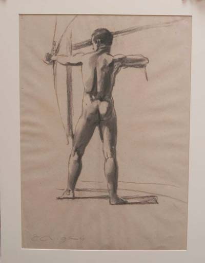 Emilio Ambron: uomo con arco, Roma 1926; disegno carbone su carta Fabriano, cm. 44x62