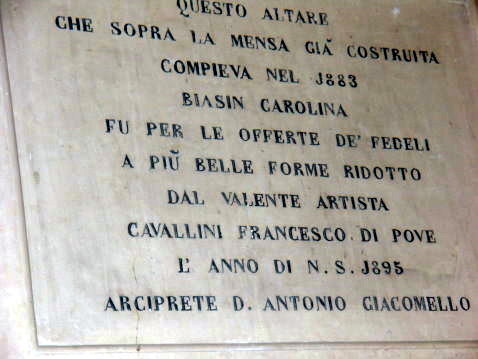 Iscrizione nell'Altare a S. Antonio di Padova - Chiesa di Montorso Vicentino