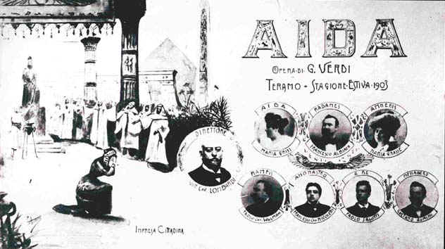 cartellone pubblicitario rappresentazione dell'Aida a Teramo nel 1903