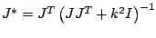 $J^{*}=J^{T}\left(JJ^{T}+k^{2}I\right)^{-1}$
