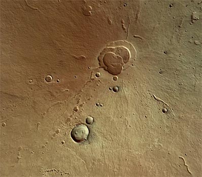 This colour image of the Hecates Tholus volcano was taken by the High Resolution Stereo Camera on Mars Express in orbit 32 on from an altitude of 275 km.