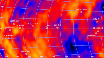 A portion of Integral's gamma-ray map of the 
  galaxy.