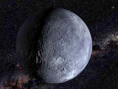 This is an artist's impression of the icy Kuiper belt object 2002 LM60, dubbed -Quaoar- by its discoverers. Illustration Credit: NASA and G.Bacon (STScI); Science Credit: NASA and M.Brown (Caltech).