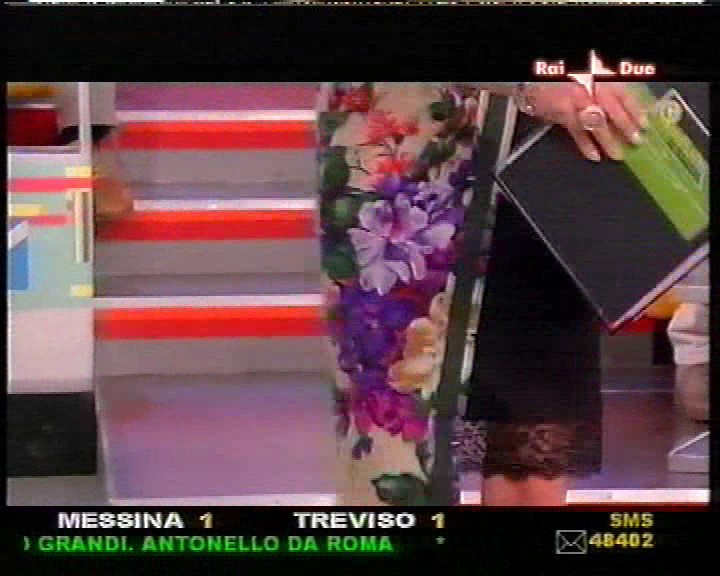 Simona Ventura wear black slip in a TV show 4