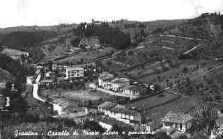 Il rione Bubè di Grassina - da una cartolina del 1965, con panorama sul Castello di Monte Acuto