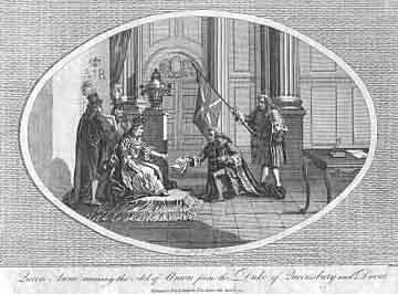 Anna Stuart mentre riceve l'Atto di Unione il 6 marzo 1707.