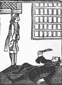 Due mollies si uccidono per non essere arrestati. Da ''The women hater's lamentation'', 1707.
