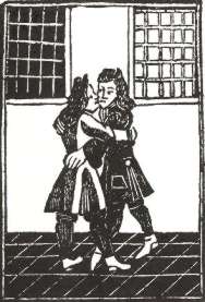 Due ''mollies'' si baciano. Da ''The women's hater lamentation, 1707