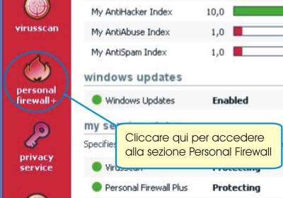 Per disattivare il Personal Firewall bisogna cliccare sulla sinistra ...