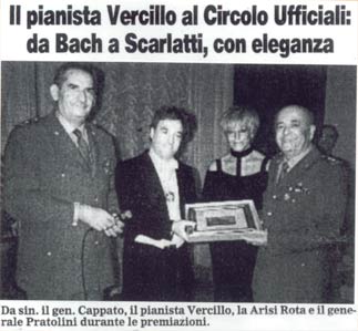 Da sin. il Gen. Cappato, il pianista Vercillo, la Arisi Rota e il Generale Pratolini durante le premiazioni
