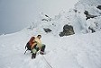 Galis tra particolari giochi di ghiaccio, prossimo all'uscita sulla spalla del Bernina.