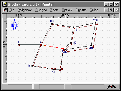 Fig. 2: Confronto grafico tra la poligonale compensata e quella non compensata