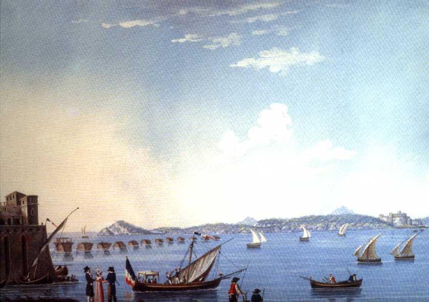 Il ponte di Caligola e il golfo di Pozzuoli - Ferdinando Roberto (inizi del XIX sec. - Gouache).jpg (54391 byte)