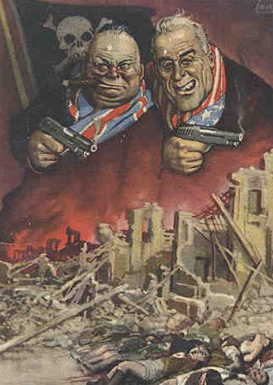 Manifesto d'epoca che mostra Roosevelt e Churchill con le pistole fumanti