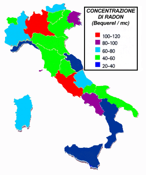 Concentrazione di gas radon in Italia