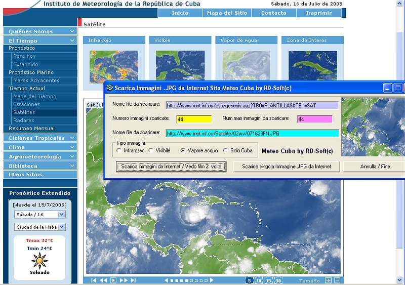 Programma scarico ultime Foto Satelliti e situazione Uragani 2005 da Sito Meteo Cuba by RD-Soft(c)