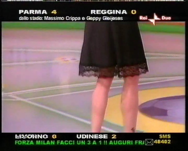 Simona Ventura wear black slip in a TV show 6