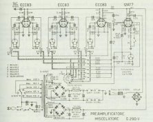 Schema elettrico del preamplificatore-miscelatore Geloso G 290-V