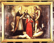 Tela, ingresso in monastero accompagnata da i ss. Agostino, Nicola da Tolentino e Giovanni Battista.