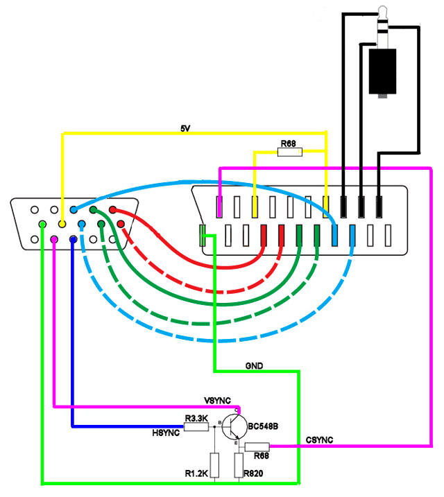 Schema vga scart rgb con audio e transistor - vga scart guide