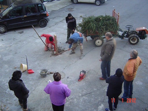 Si lavora per togliere l'albero in Piazza