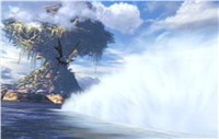 Bahamut vola verso l'Albero di Iifa. Questa immagine è la copertina di retro della confezione di Final Fantasy IX