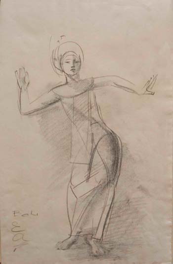 Emilio Ambron: Danza legong, Bali 1968; disegno matita su carta Fabriano, cm. 32x48