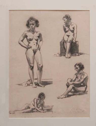 Emilio Ambron: Studio di nudo femminile, Roma 1926; disegno carbone su carta Fabriano, cm. 47x62