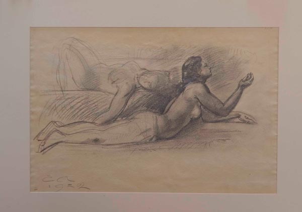 Emilio Ambron: Disegno preparatorio per l'affresco dell'Accademia Chigiana, Siena 1952; cm 55x37