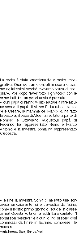 
La recita è stata emozionante e molto impegnativa. Quando siam