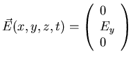 $ \vec{E}(x,y,z,t)= \left( \begin{array}{l}
0 \\
E_{y} \\
0 \\
\end{array} \right)$