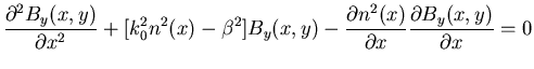 $\displaystyle \frac{\partial^{2}B_{y}(x,y)}{\partial x^{2}} + [k^{2}_{0} n^{2}(...
...- \frac{\partial n^{2}(x)}{\partial x} \frac{\partial B_{y}(x,y)}{\partial x}=0$