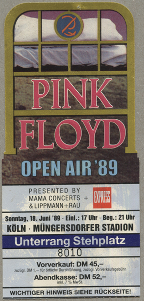 PINK FLOYD KOLN 1989 concert ticket