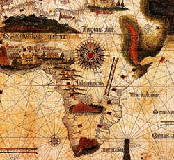 Africa: particolare della Carta Cantino, 1501/1502 (di anonimo), Carta da navigar per le isole novamente trovate in la parte de l'India