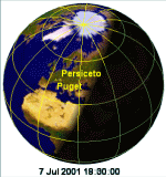 la rotazione della terra dalle 18h30m alle 22h00m ora estiva del 7/VII/2001 (>>238k)