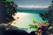 NUDEY BEACH
Qui e' rappresentata la spiaggia dell'isola Fitzroy Island presente sulla barriera corallina di fronte alla citt di Cairns ad Est del continente Australiano.
Questa spiaggia si chiama Nudey Beach ed  formata da un delicato strato di finissima sabbia (sono in possesso ovviamente di un campione) ricoperto da corallo bianco.
Se torner in Australia sar per trascorrere tutto il tempo sulla barriera corallina, altro che Mar Rosso.
[Foto e commenti di Valter Airola]