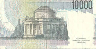 Banconota da lire 10000, con raffigurante il tempio voltiano di Como
