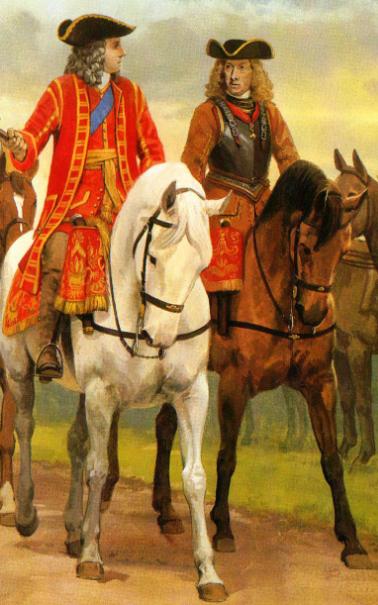 A destra Eugenio con corazza (da Storia della cavalleria n 1 Ed. Del Prado) al suo fianco Marlborough ascendente di Winston Churchill
