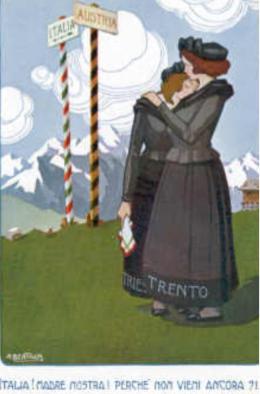 Bertiglia. cartolina patriottica Trento e Trieste