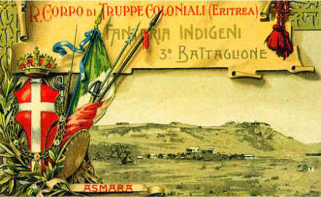 cartolina del III battaglione indigeni fascia cremisi di Galliano