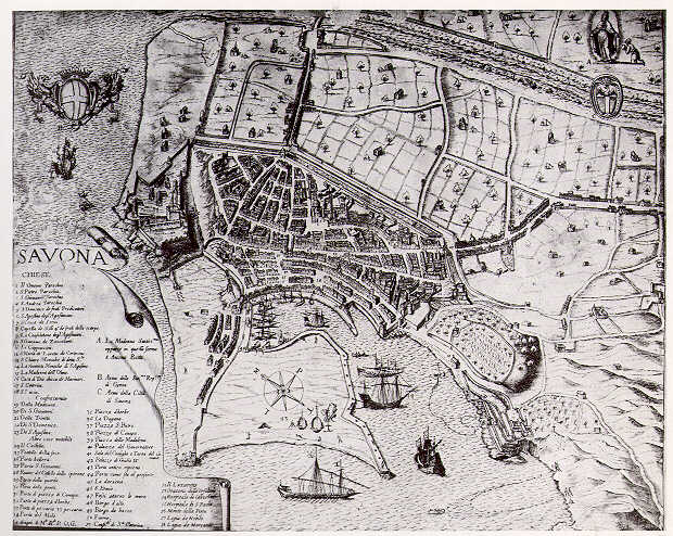 Orazio Grassi: Savona in the  XVII Century. It seems to be seen from the air, but aircraft was invented some centuries later. 