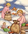 Angeli preparano i doni di Gesù per i bimbi buoni