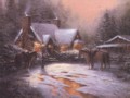 Cottage con la neve e i cavalli