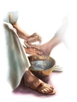 Ges, sapendo che il Padre gli aveva dato tutto nelle mani e che era venuto da Dio e a Dio ritornava, si alz da tavola, depose le vesti, prese un asciugamano e se lo cinse attorno alla vita. Poi vers dellacqua nel catino e cominci a lavare i piedi dei discepoli e ad asciugarli con lasciugamano di cui si era cinto.  (Gv.13, 3-5)