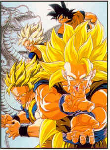 Trasformazine di Goku in SuperSayan (normale, primo, secondo e terzo livello di SS) con Kamehameha