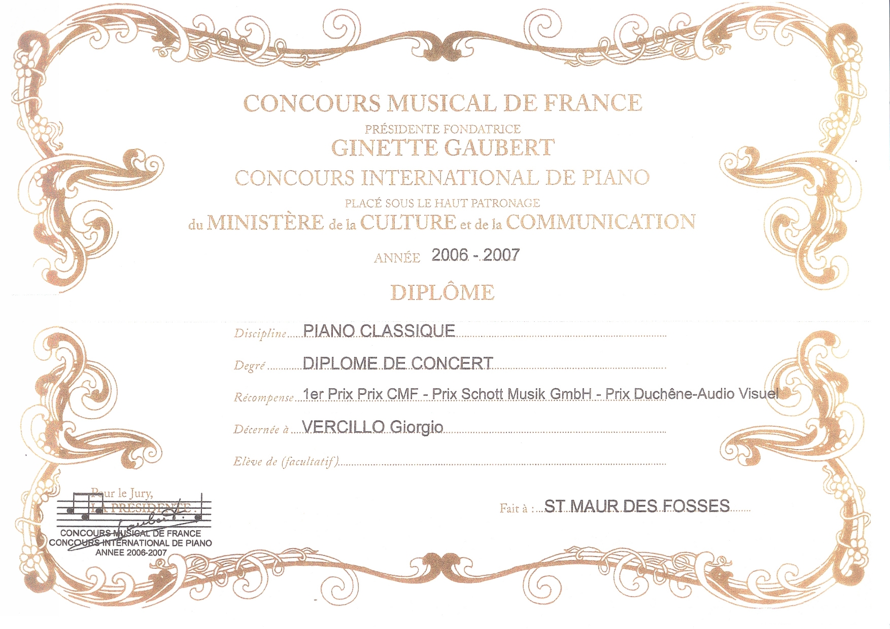 Concours Musical de France (attestato)